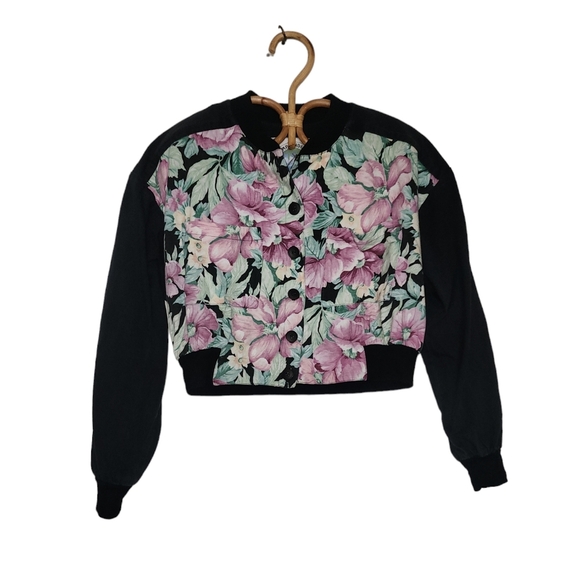 Vtg 80s/90s Carol Anderson California Floral Bomber Crop Jacket S - Picture 1 of 7